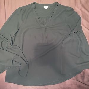 Army green balloon sleeve top